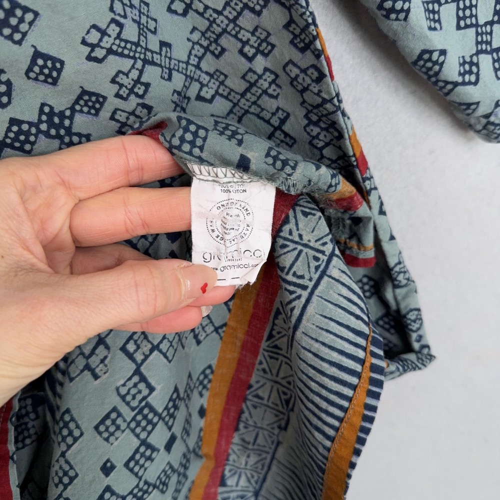 Gramicci Dress Womens Small Green Geometric Henley 3/4 Sleeve Boho Tribal Cotton - Picture 11 of 12